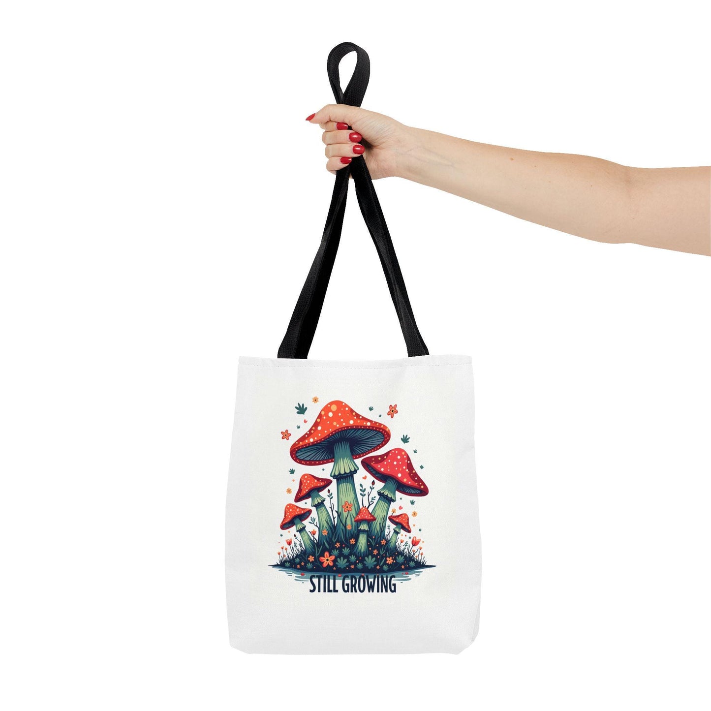 Still Growing Mushroom Tote Bag | Organic Cotton Eco-Friendly Bag | Unique Mushroom Design | Reusable Shopping Tote | Mush-Love Logo