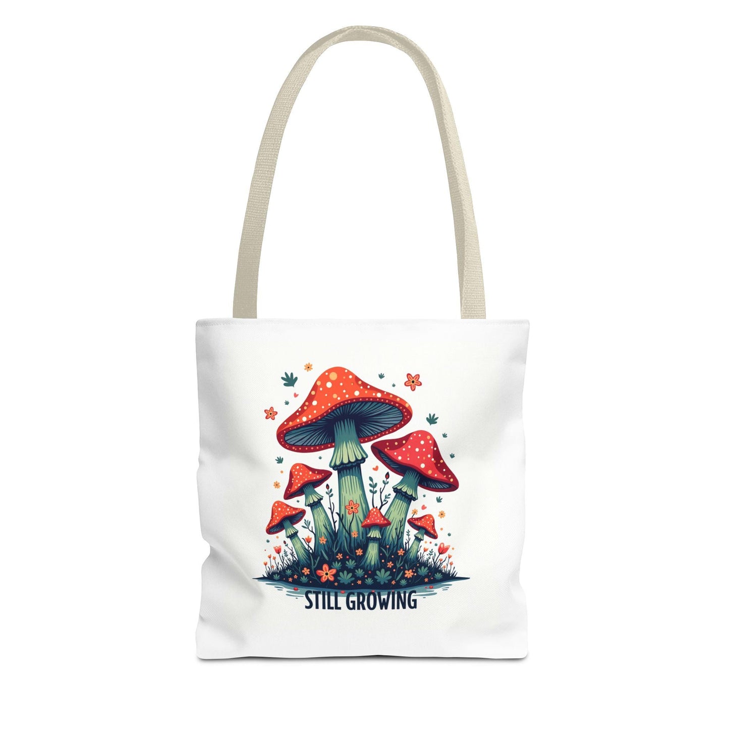 Still Growing Mushroom Tote Bag | Organic Cotton Eco-Friendly Bag | Unique Mushroom Design | Reusable Shopping Tote | Mush-Love Logo