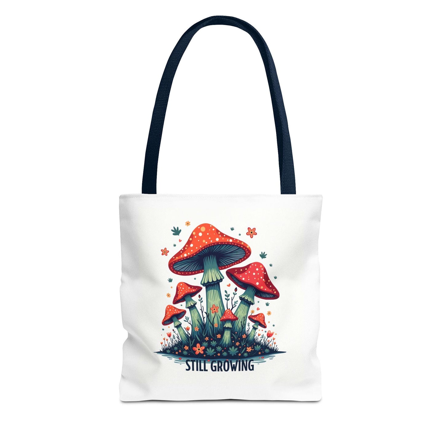 Still Growing Mushroom Tote Bag | Organic Cotton Eco-Friendly Bag | Unique Mushroom Design | Reusable Shopping Tote | Mush-Love Logo