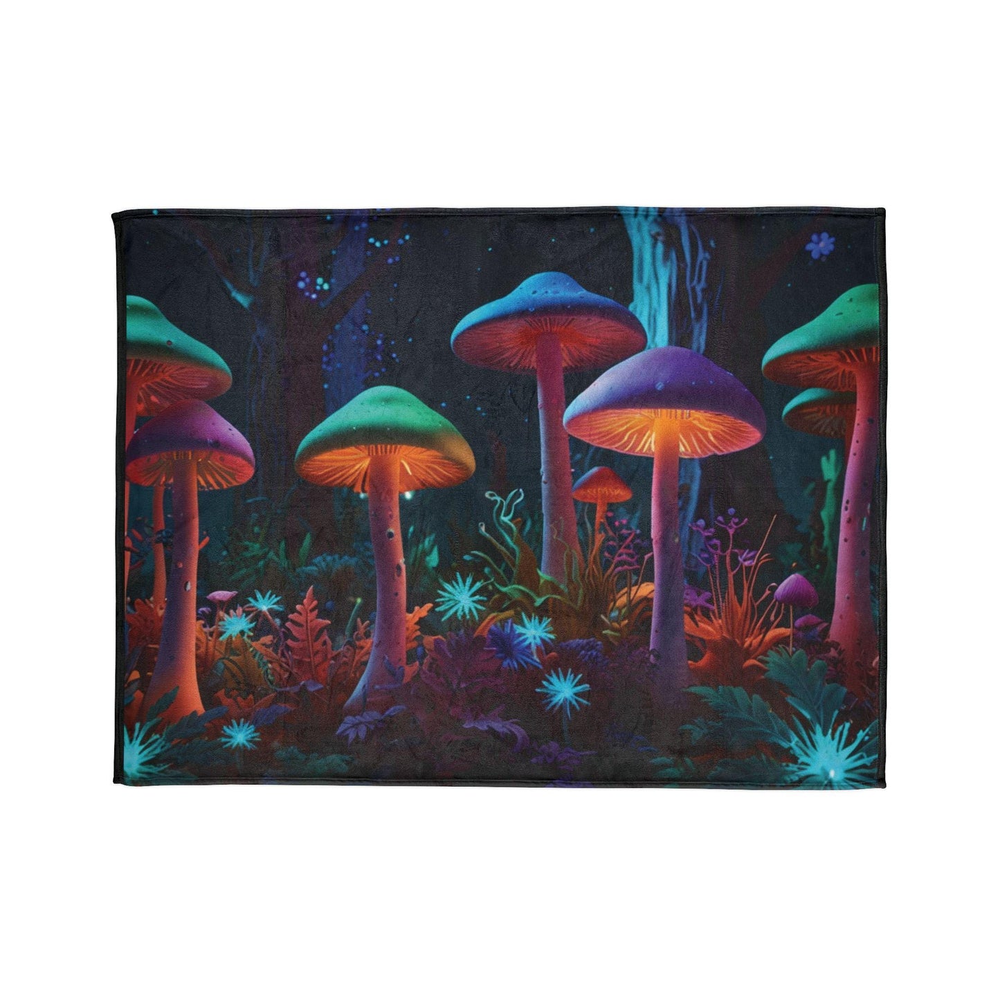 Night Garden Soft Polyester Blanket - Psychedelic Mushroom Design | Eco-Friendly, Cozy Throw | Vibrant Nature-Inspired Blanket