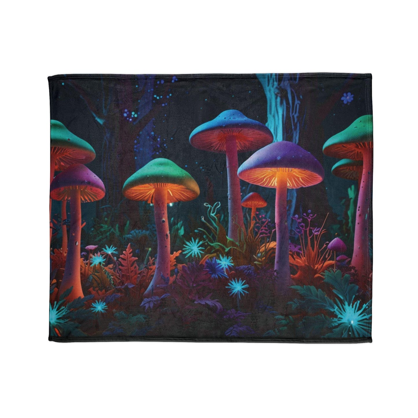 Night Garden Soft Polyester Blanket - Psychedelic Mushroom Design | Eco-Friendly, Cozy Throw | Vibrant Nature-Inspired Blanket