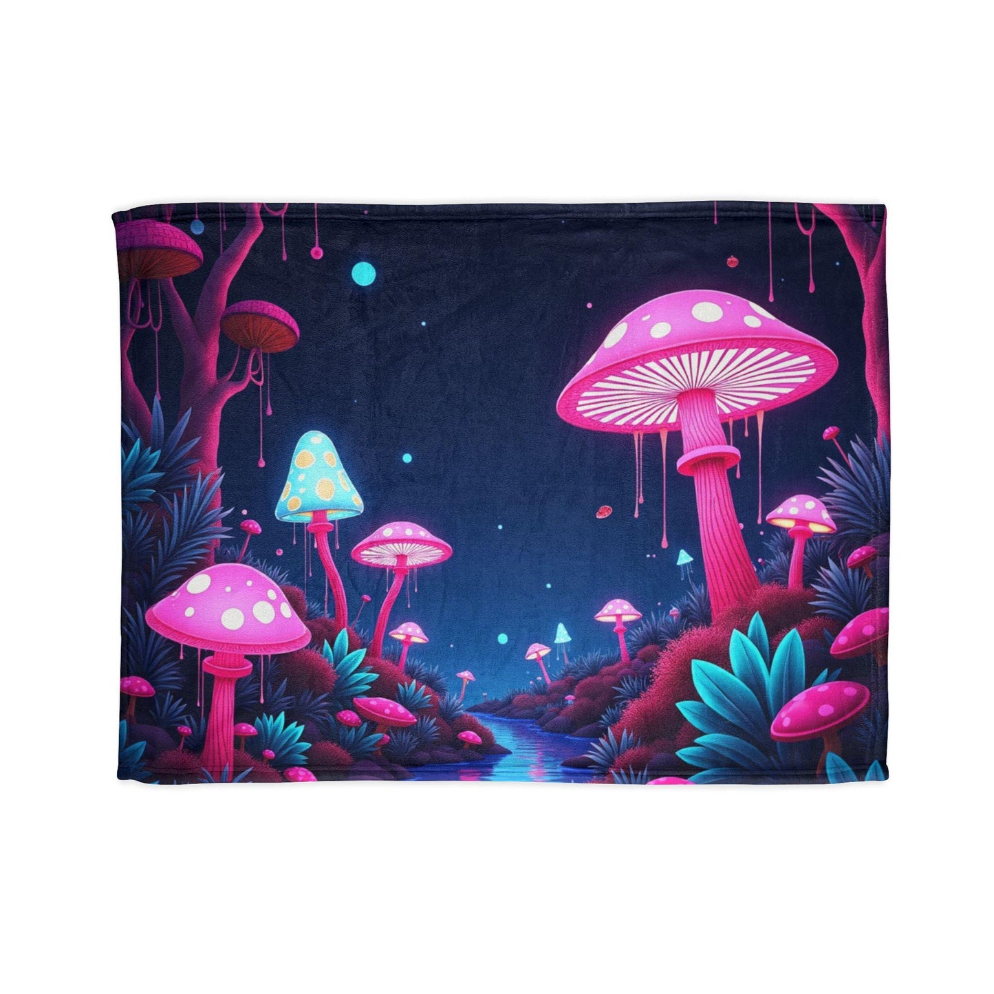 At Night Soft Polyester Blanket - Mystical Mushroom Design | Cozy Throw Blanket in 3 Sizes | Eco-Friendly Nature-Inspired Home Decor