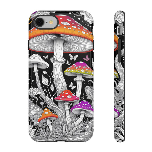 Psychedelic Mushroom Black, White Tough Case | Dual Layer iPhone & Phone Case | Durable Protective Cover | Mushroom Art | Custom iPhone Case