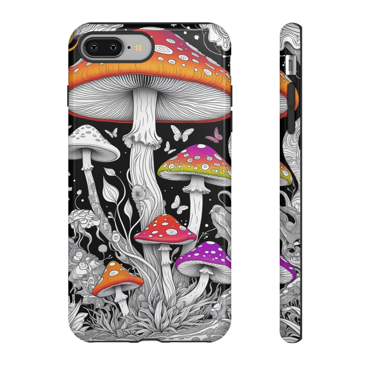 Psychedelic Mushroom Black, White Tough Case | Dual Layer iPhone & Phone Case | Durable Protective Cover | Mushroom Art | Custom iPhone Case