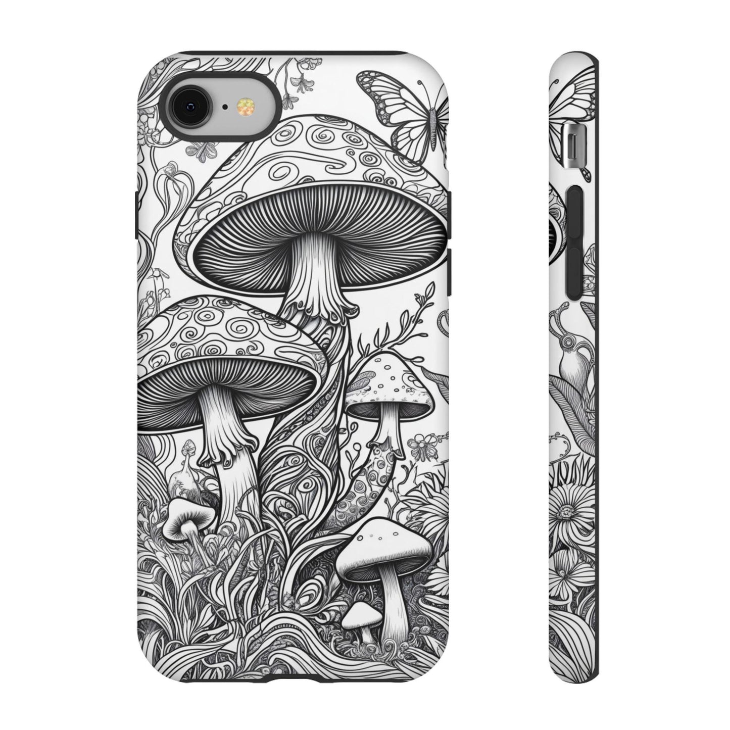 Psychedelic Mushroom Tough bw Case | Dual Layer iPhone & Phone Case | Durable Protective Cover | Mushroom Art | Custom iPhone Case