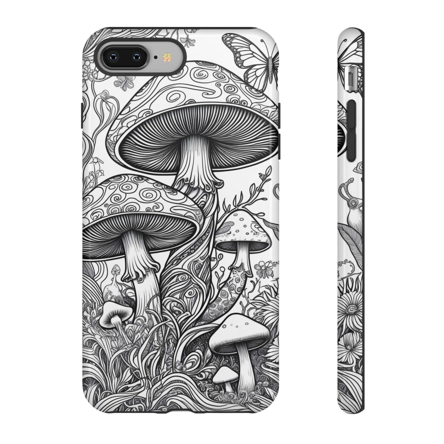 Psychedelic Mushroom Tough bw Case | Dual Layer iPhone & Phone Case | Durable Protective Cover | Mushroom Art | Custom iPhone Case