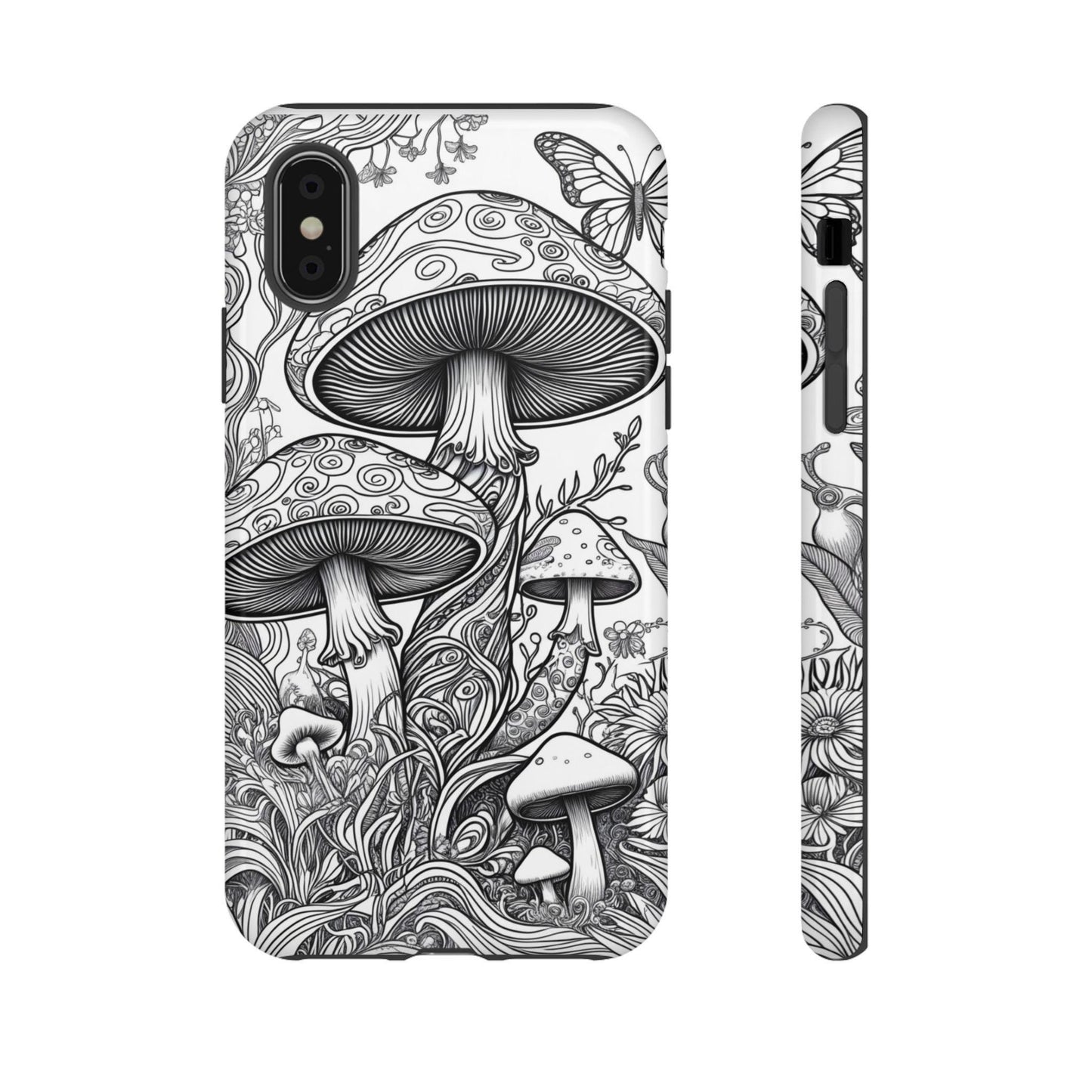 Psychedelic Mushroom Tough bw Case | Dual Layer iPhone & Phone Case | Durable Protective Cover | Mushroom Art | Custom iPhone Case