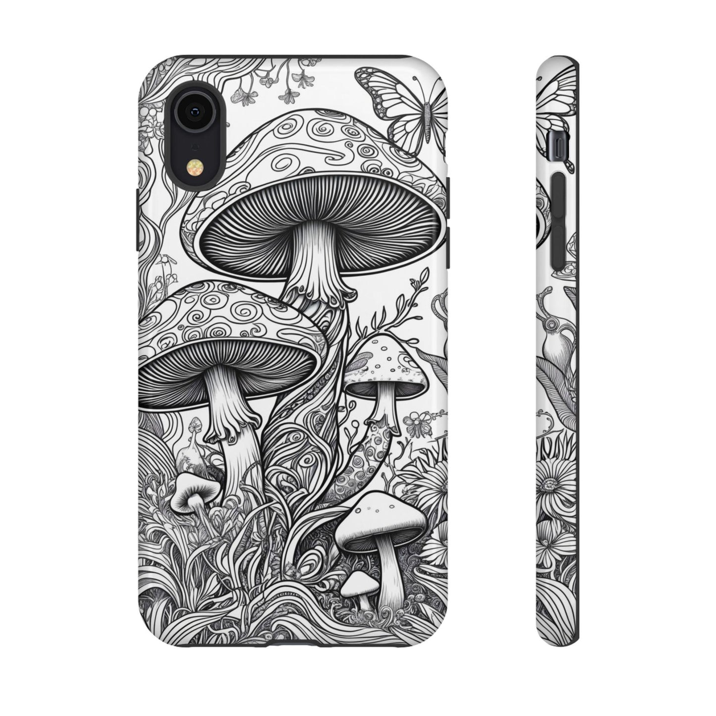 Psychedelic Mushroom Tough bw Case | Dual Layer iPhone & Phone Case | Durable Protective Cover | Mushroom Art | Custom iPhone Case