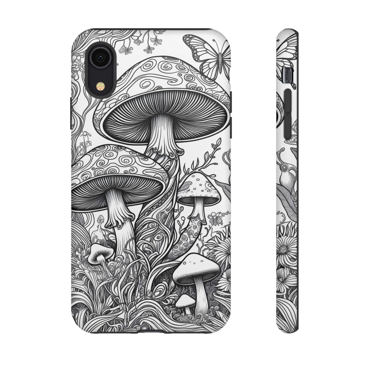 Psychedelic Mushroom Tough bw Case | Dual Layer iPhone & Phone Case | Durable Protective Cover | Mushroom Art | Custom iPhone Case