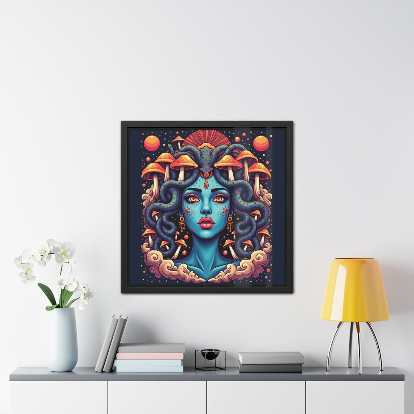 Psychedelic Medusa Framed Print | Mythology Art | Hand-Crafted Wooden Frame | Unique Wall Art | Trippy Medusa Design | Greek Mythology Deco