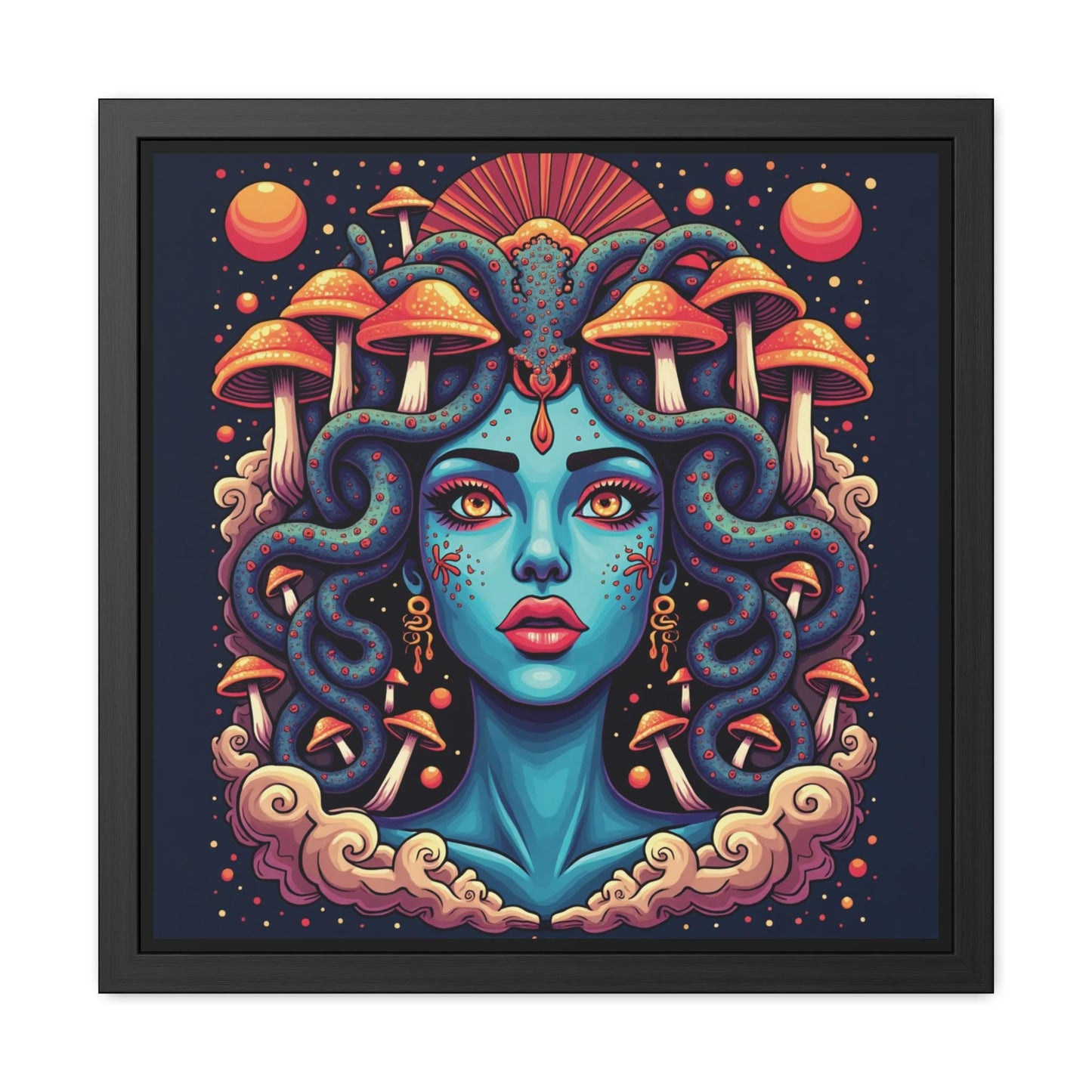 Psychedelic Medusa Framed Print | Mythology Art | Hand-Crafted Wooden Frame | Unique Wall Art | Trippy Medusa Design | Greek Mythology Deco