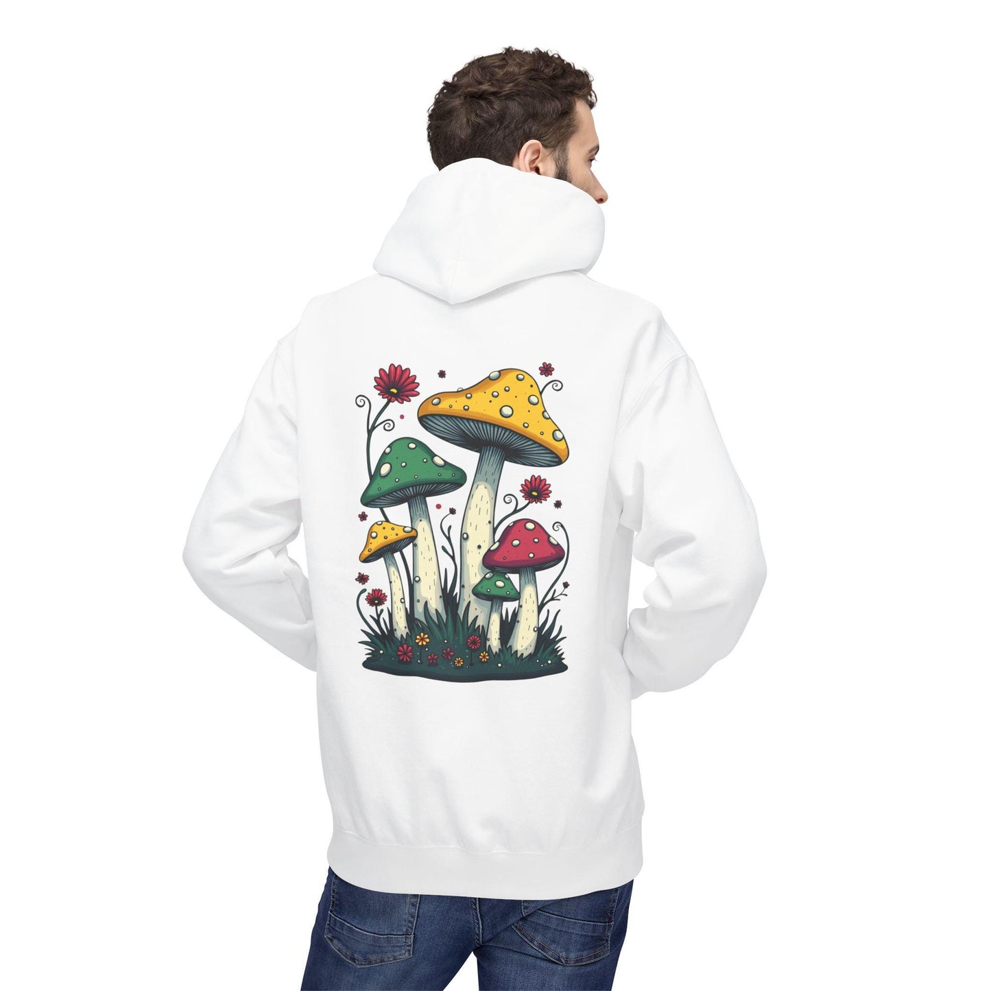 Mush-Love Collection Hoodie - Unisex Hoodie with Unique Mushroom Design on Back - Signature Mush-Love Logo - Eco-Friendly Fashion