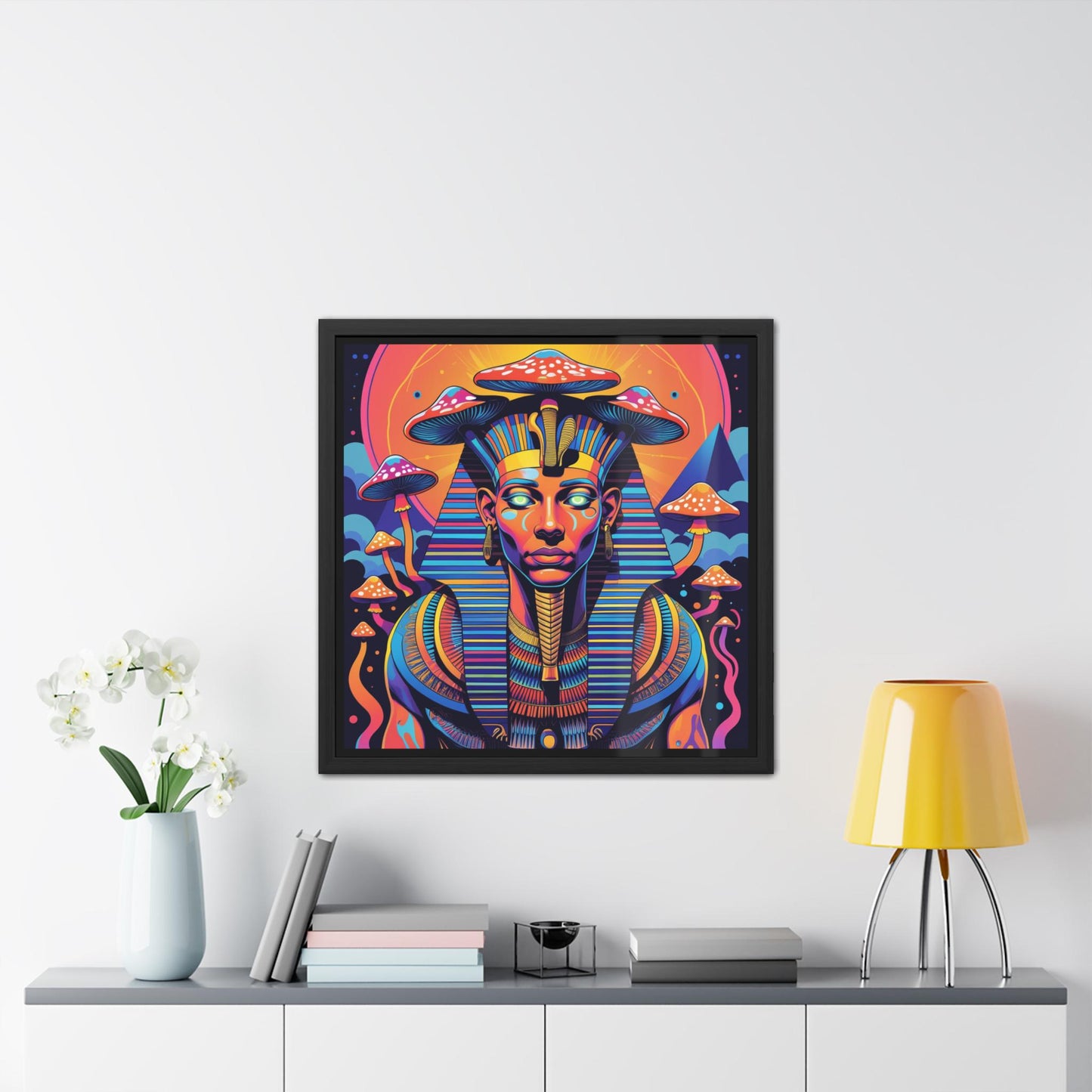 Psychedelic Pharaoh Framed Print | Egyptian Art | Hand Crafted Wooden Frame | Unique Wall Art | Pharaoh Design | Ancient Egyptian Decor