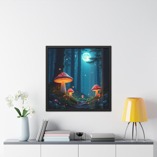 Mushrooms at Night Framed Print | Enchanting Mushroom Artwork | Nature-Inspired Wall Art | Celestial Forest Scene