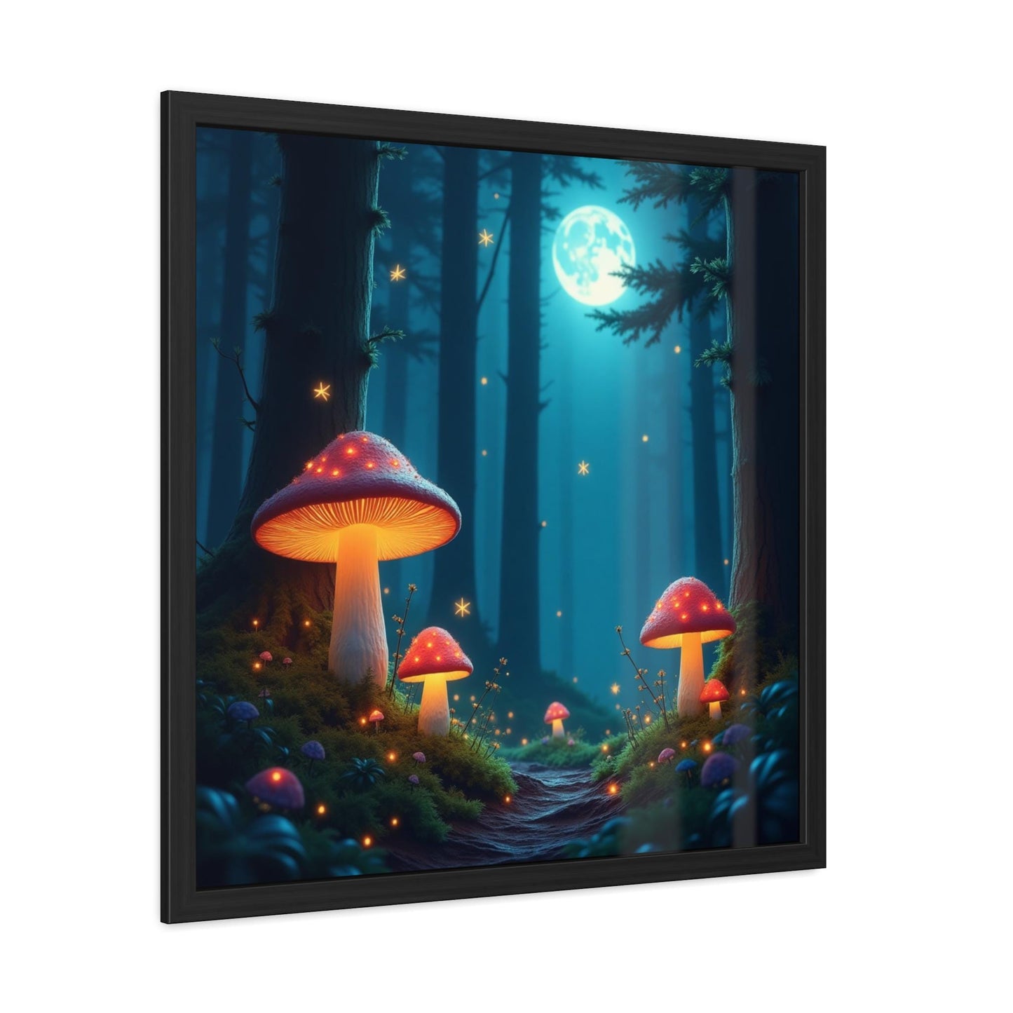 Mushrooms at Night Framed Print | Enchanting Mushroom Artwork | Nature-Inspired Wall Art | Celestial Forest Scene