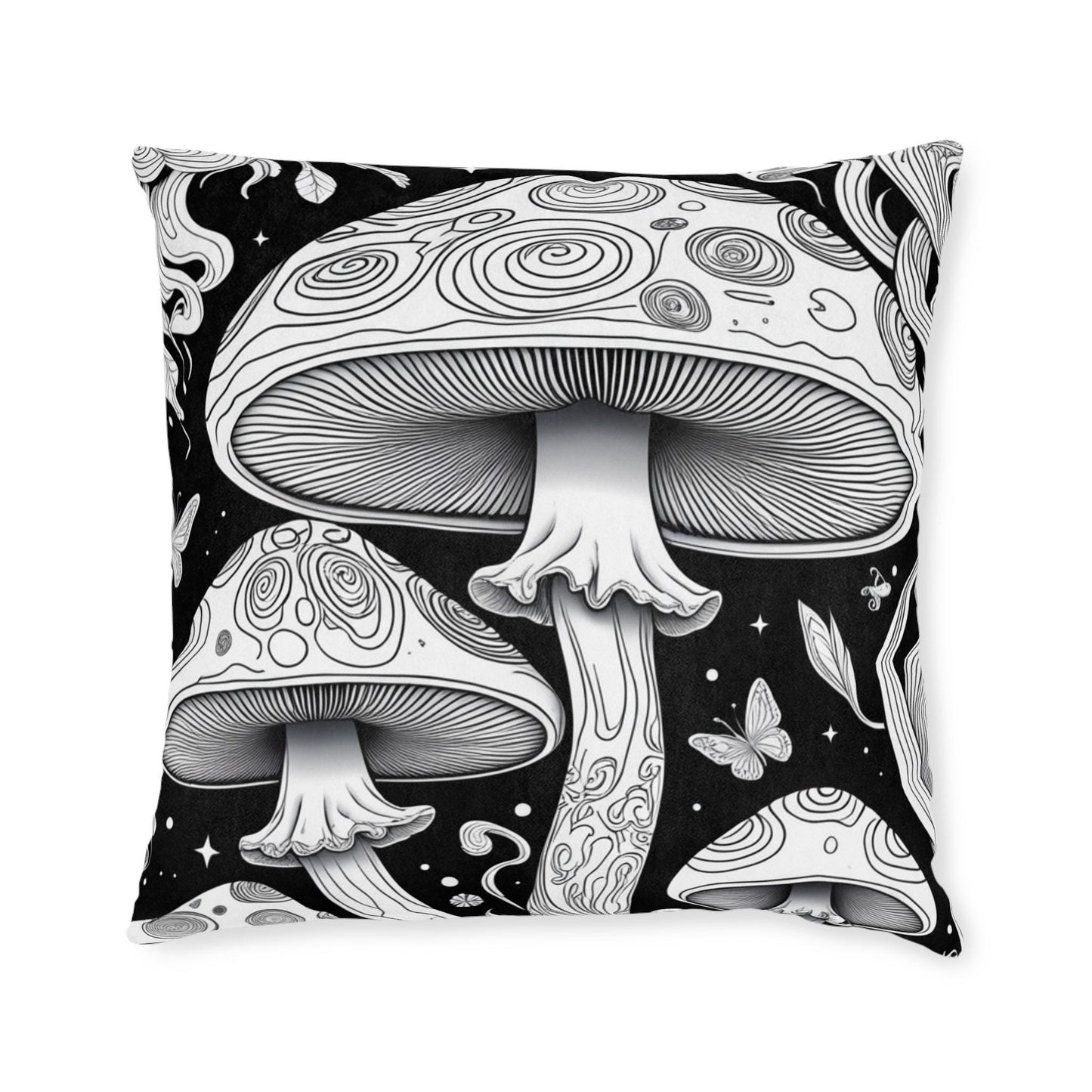 Mushroom Mindscapes Cushion | Black & White Mushroom Home Decor | Mesmeric Drawn Design | Soft Decorative Pillow | 3 Sizes Available