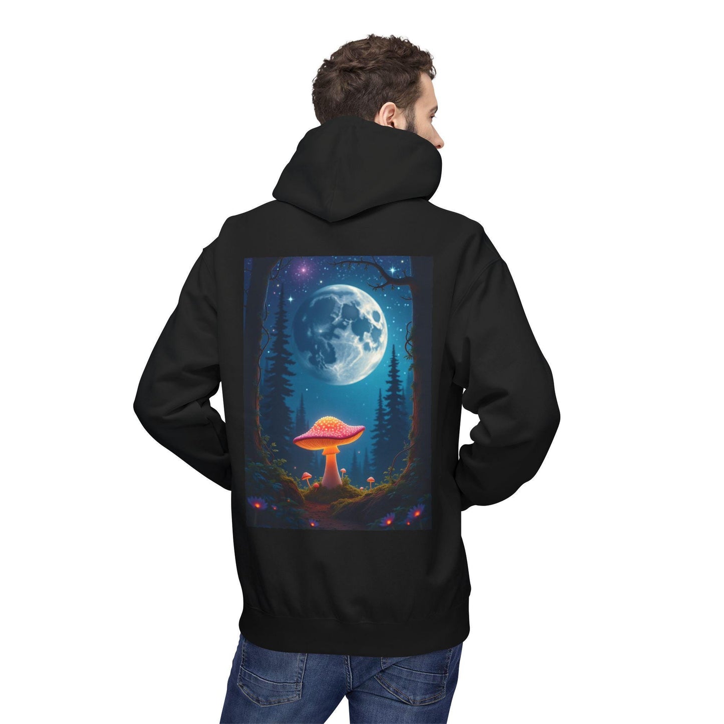 Moonlit Hoodie | Unisex Nature-Inspired Hoodie | Moon & Mushroom Graphic Design | Cozy Hoodie | Limited Edition | Eco-Friendly Fashion