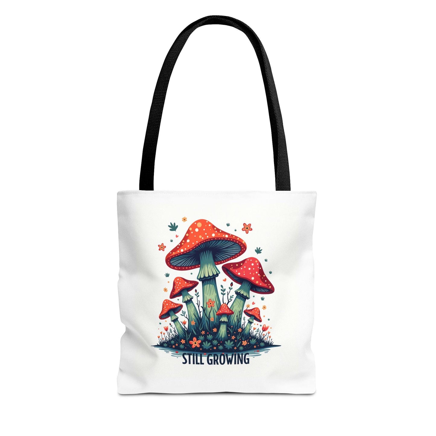 Still Growing Mushroom Tote Bag | Organic Cotton Eco-Friendly Bag | Unique Mushroom Design | Reusable Shopping Tote | Mush-Love Logo