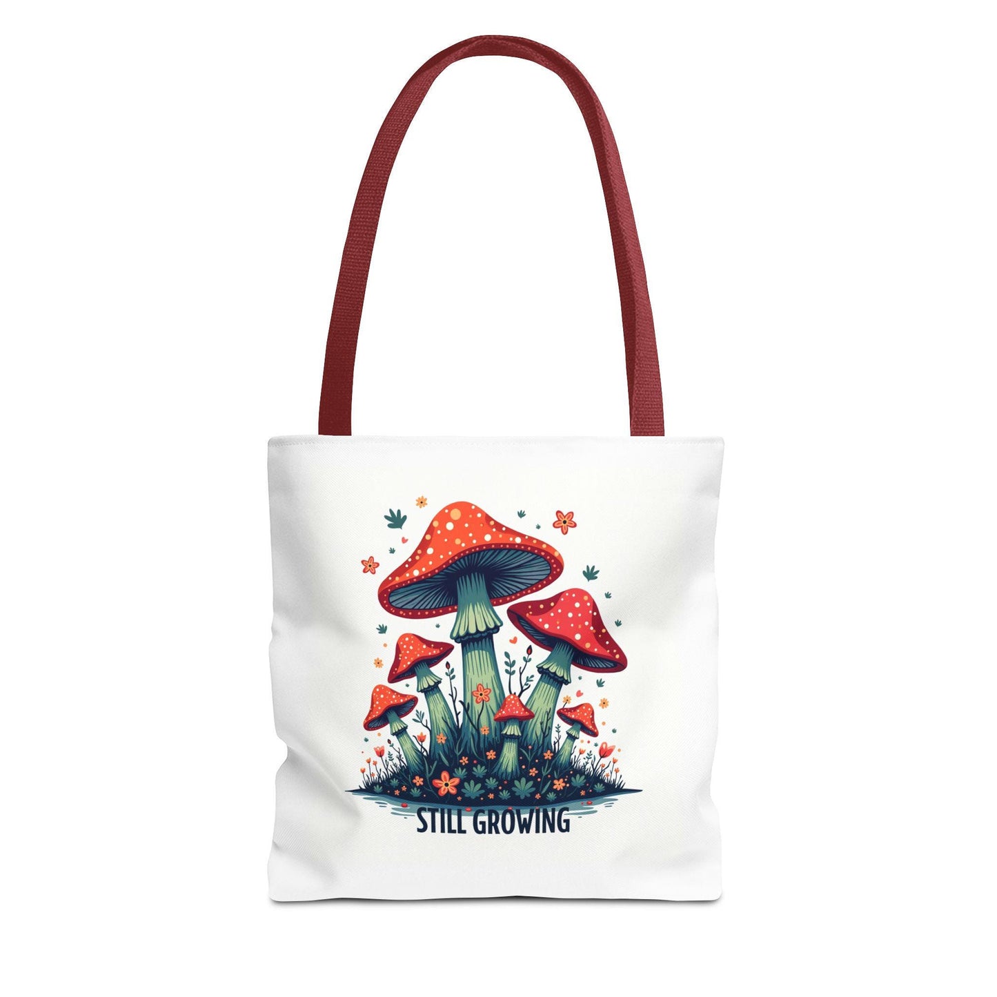 Still Growing Mushroom Tote Bag | Organic Cotton Eco-Friendly Bag | Unique Mushroom Design | Reusable Shopping Tote | Mush-Love Logo