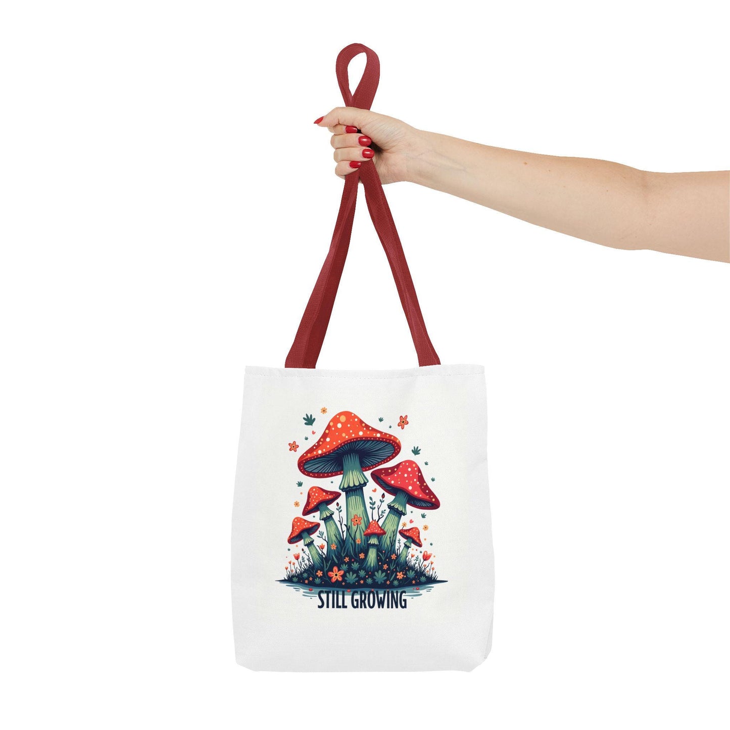 Still Growing Mushroom Tote Bag | Organic Cotton Eco-Friendly Bag | Unique Mushroom Design | Reusable Shopping Tote | Mush-Love Logo