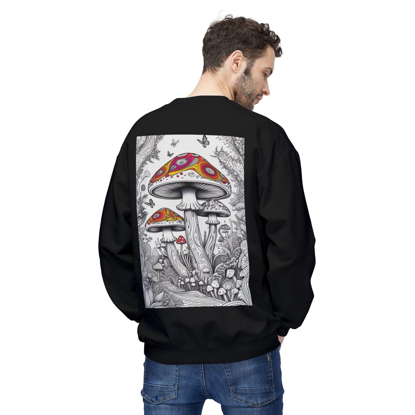 Mush-Love Journey Jumper | Half-Coloured Design | Spiritual Growth Apparel | Psychedelic Art | Unique Mushroom Art | Mindfulness Clothing