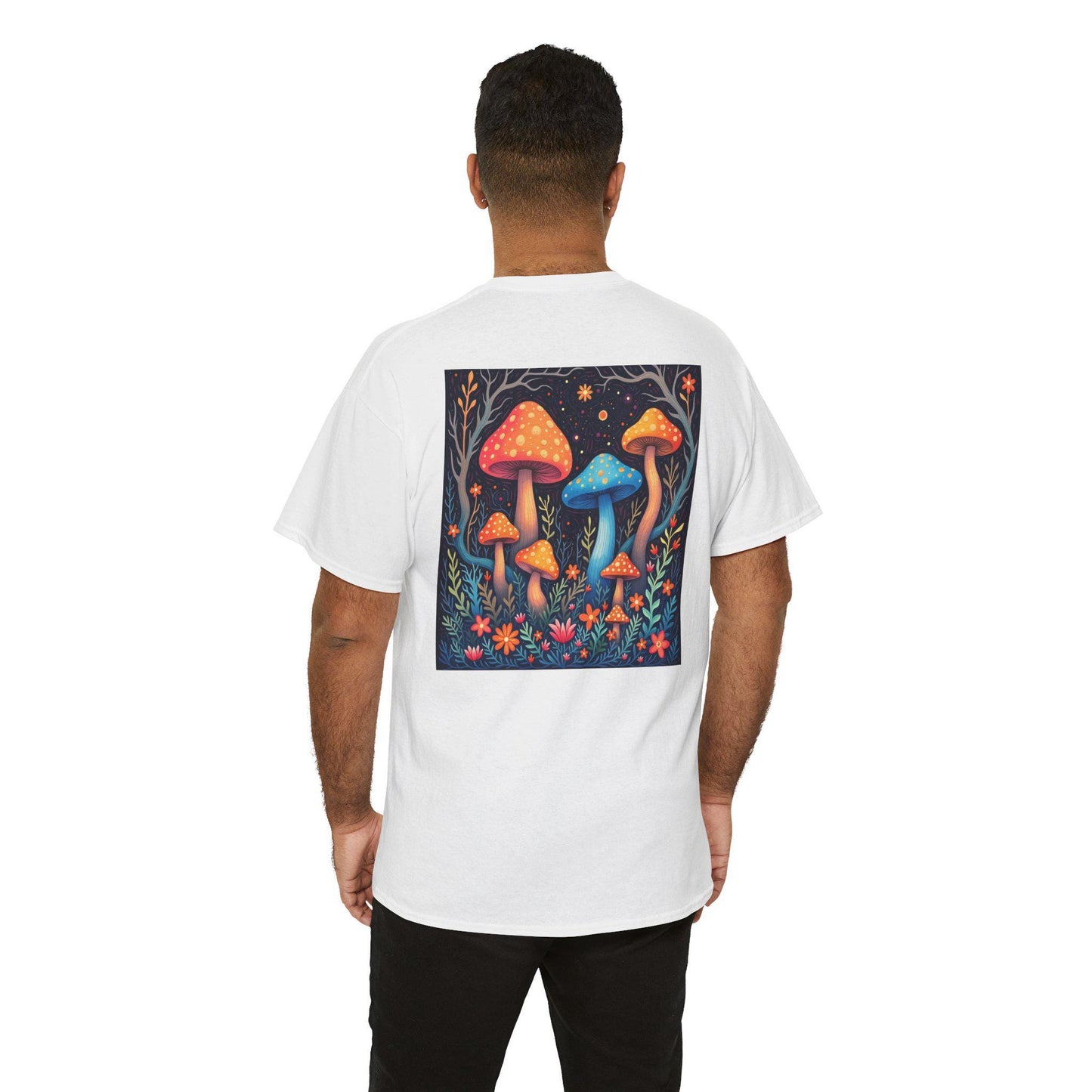 Mush-Love Collection Tee - Unisex T-Shirt with Unique Mushroom Back Design - Signature Mush-Love Logo - Sizes S to 3XL