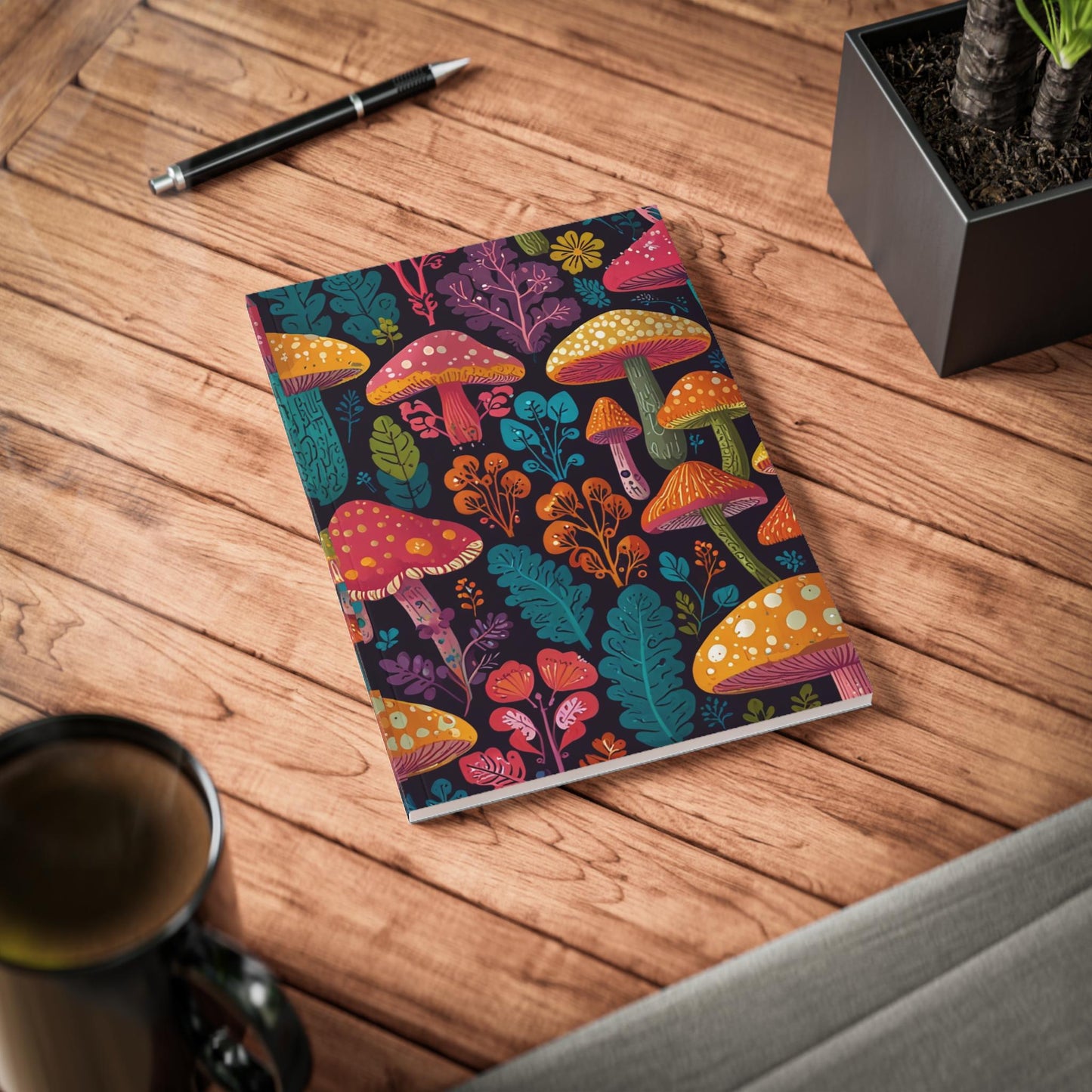 Dreamers Softcover A5 Notebook - Mushroom & Universe Design | Lined Paper | Eco-Friendly, Inspirational Journal for Nature Lovers