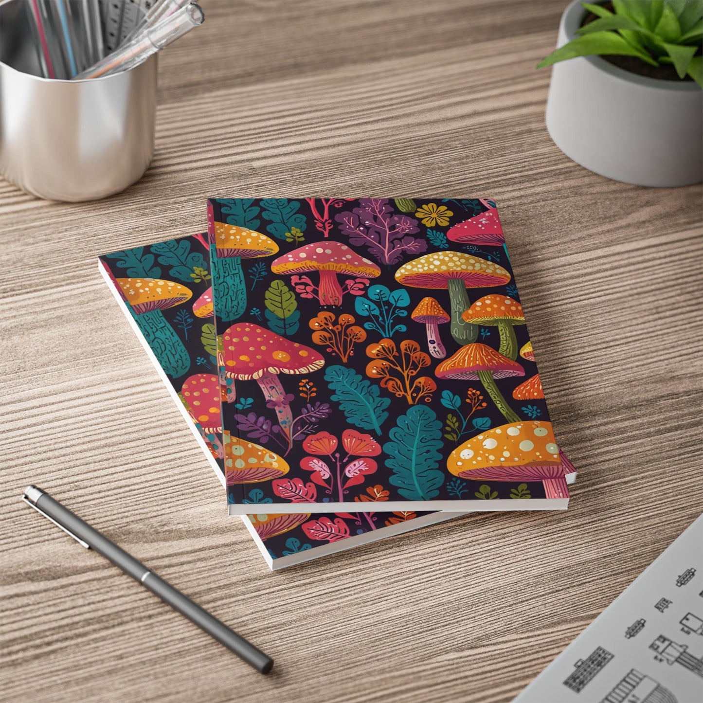 Dreamers Softcover A5 Notebook - Mushroom & Universe Design | Lined Paper | Eco-Friendly, Inspirational Journal for Nature Lovers