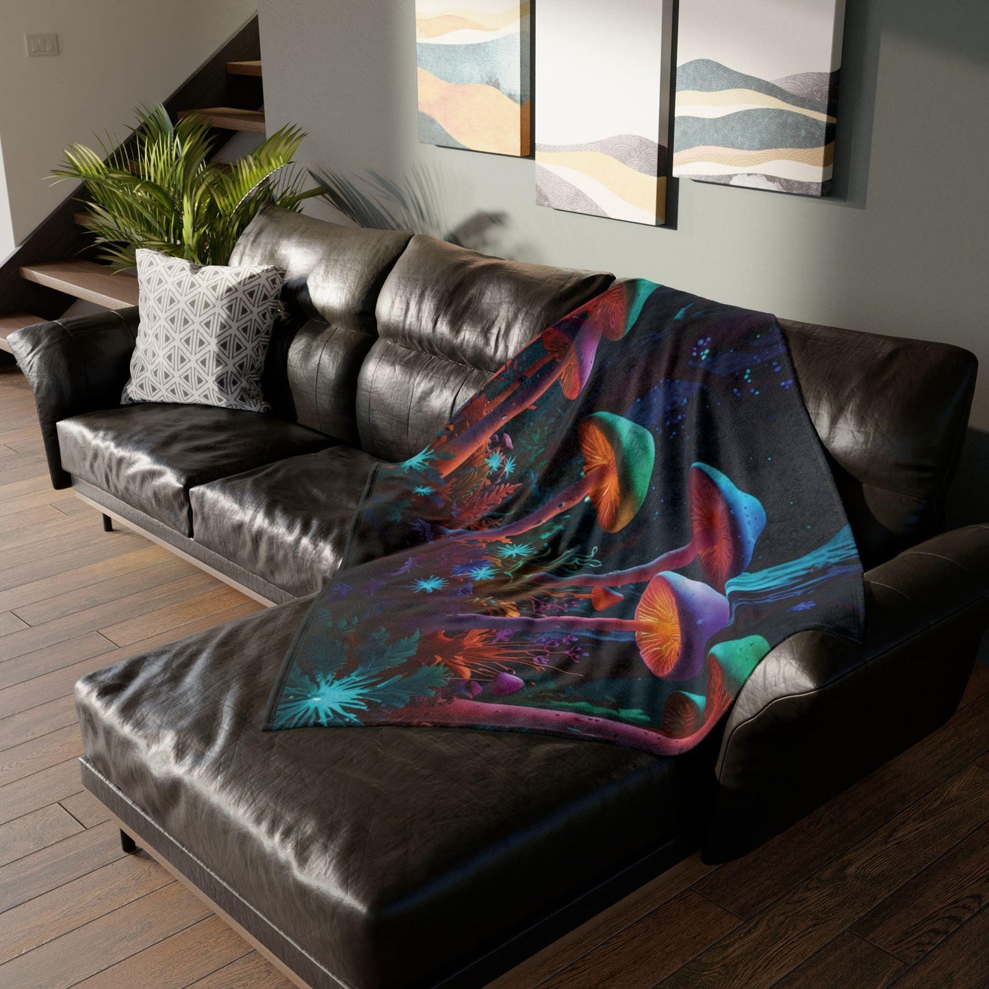 Night Garden Soft Polyester Blanket - Psychedelic Mushroom Design | Eco-Friendly, Cozy Throw | Vibrant Nature-Inspired Blanket