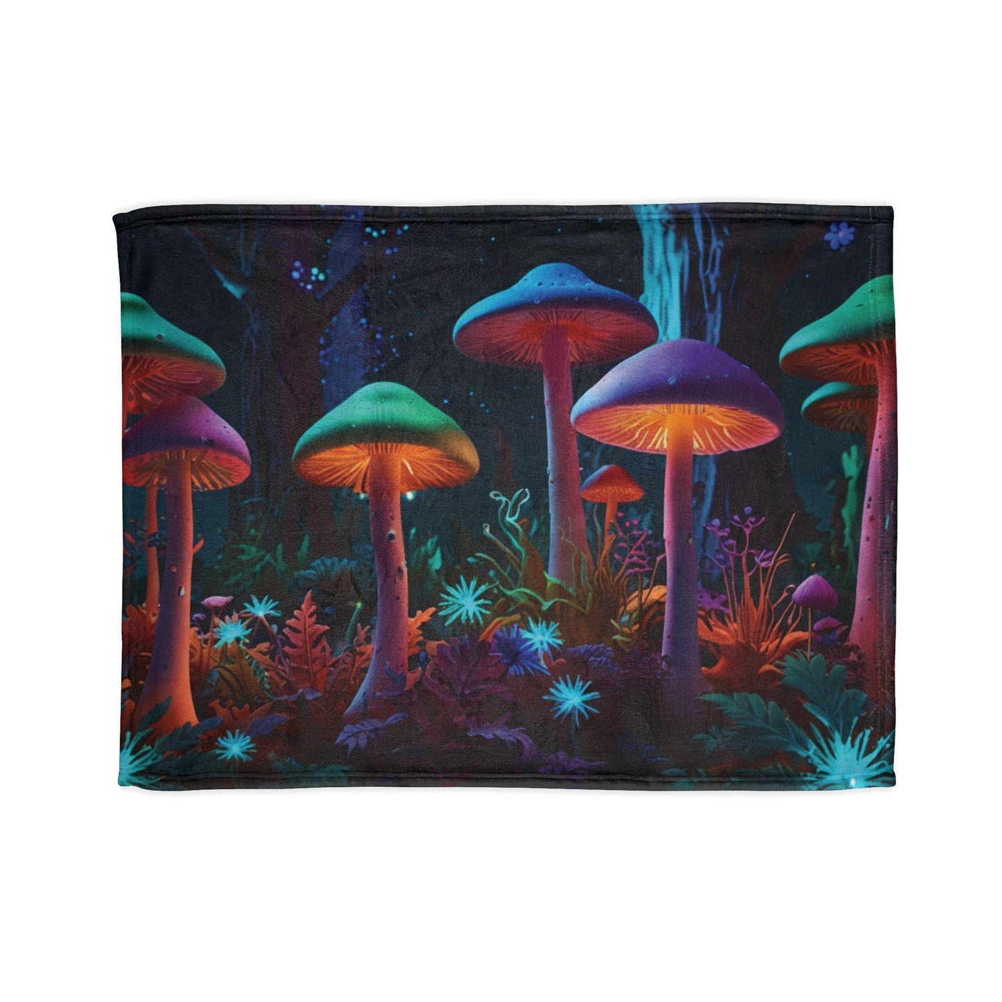 Night Garden Soft Polyester Blanket - Psychedelic Mushroom Design | Eco-Friendly, Cozy Throw | Vibrant Nature-Inspired Blanket