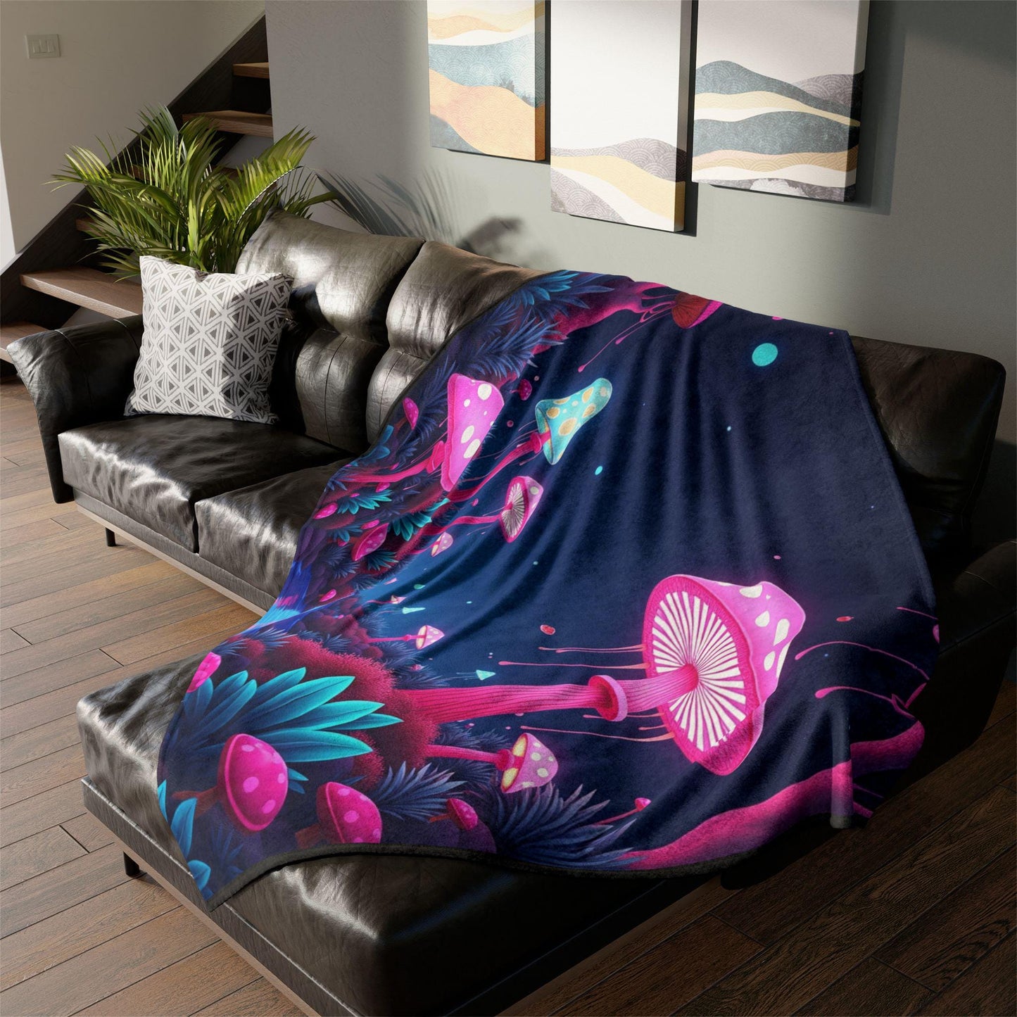 At Night Soft Polyester Blanket - Mystical Mushroom Design | Cozy Throw Blanket in 3 Sizes | Eco-Friendly Nature-Inspired Home Decor