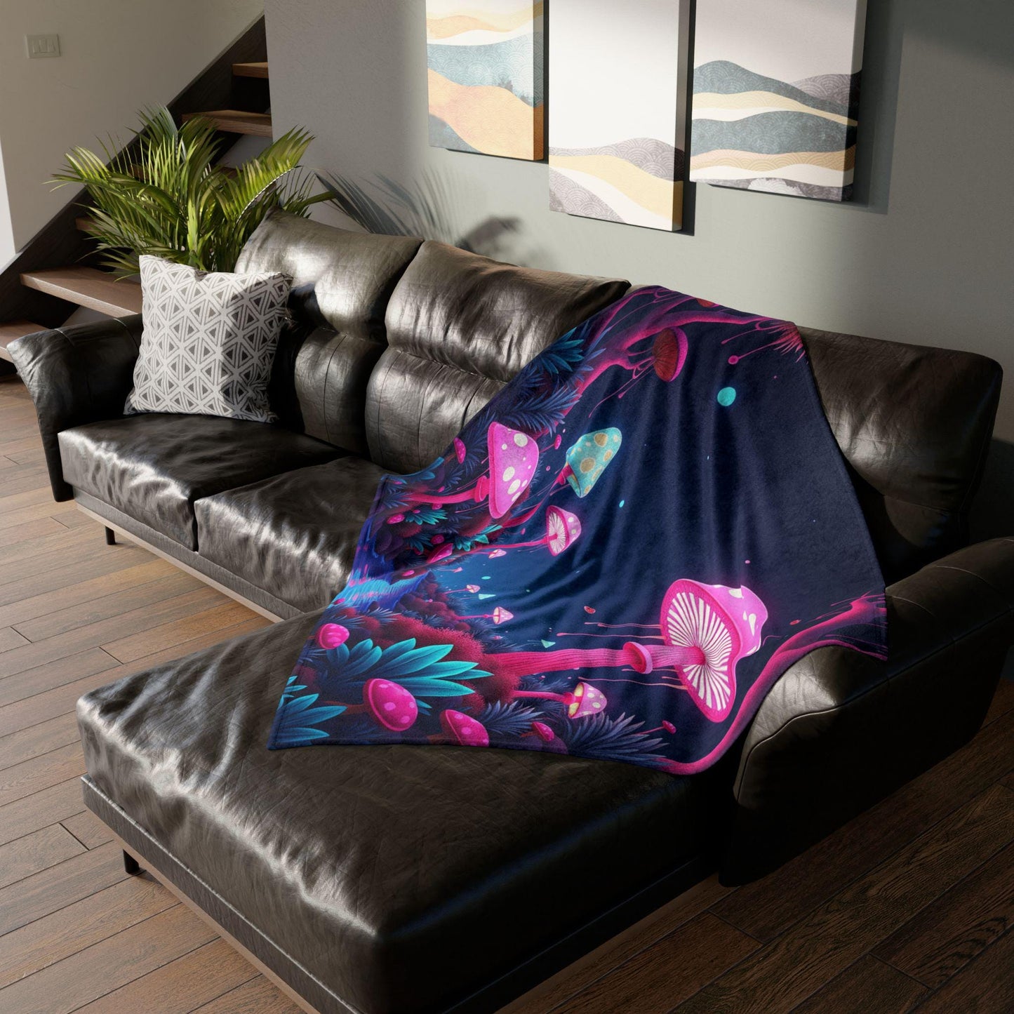 At Night Soft Polyester Blanket - Mystical Mushroom Design | Cozy Throw Blanket in 3 Sizes | Eco-Friendly Nature-Inspired Home Decor