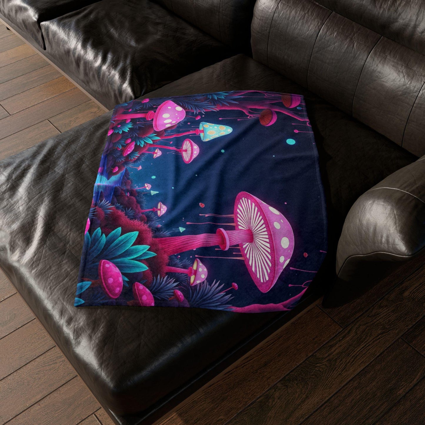 At Night Soft Polyester Blanket - Mystical Mushroom Design | Cozy Throw Blanket in 3 Sizes | Eco-Friendly Nature-Inspired Home Decor