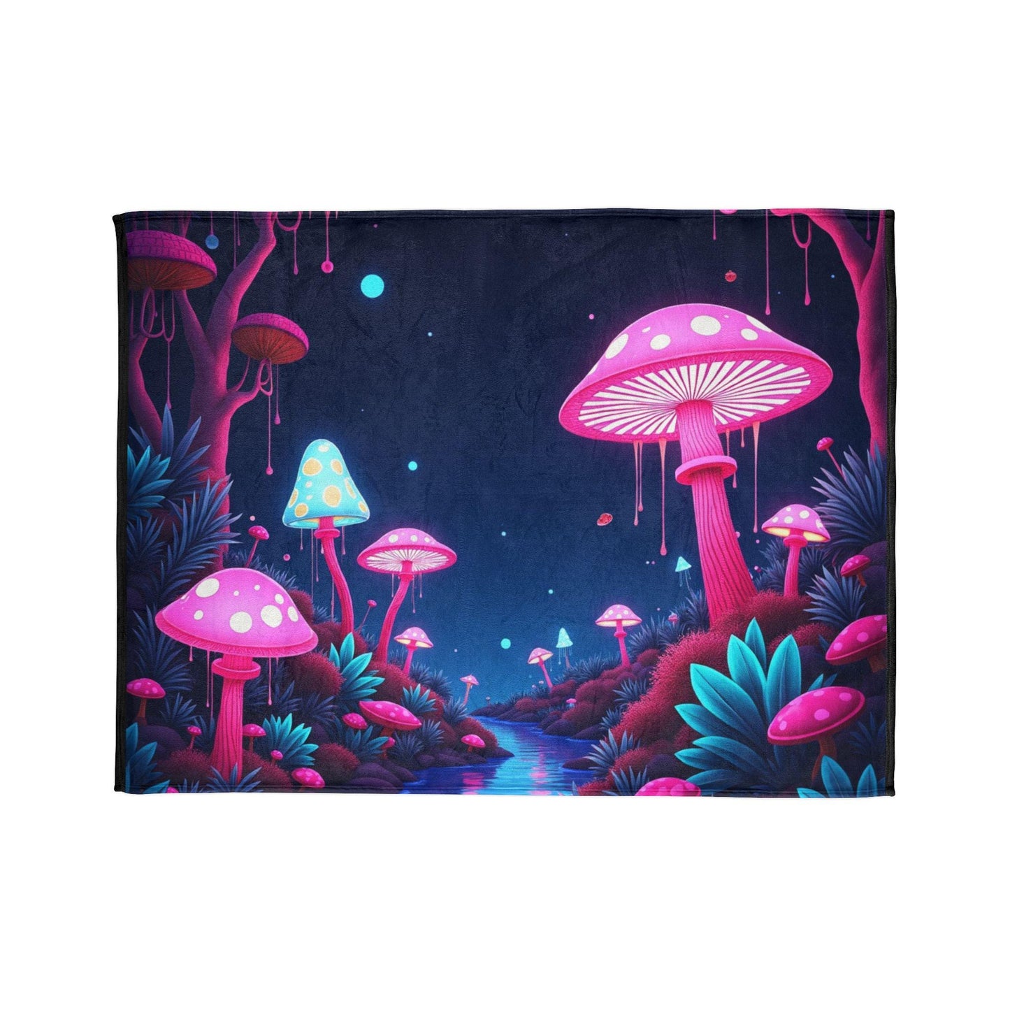 At Night Soft Polyester Blanket - Mystical Mushroom Design | Cozy Throw Blanket in 3 Sizes | Eco-Friendly Nature-Inspired Home Decor