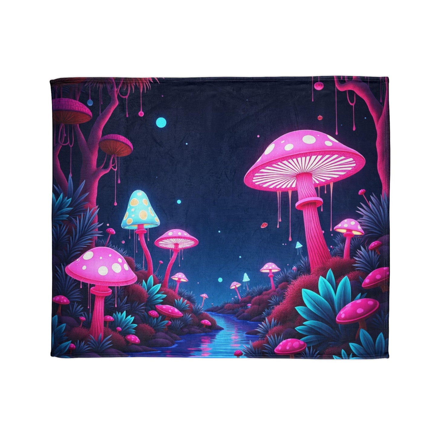 At Night Soft Polyester Blanket - Mystical Mushroom Design | Cozy Throw Blanket in 3 Sizes | Eco-Friendly Nature-Inspired Home Decor