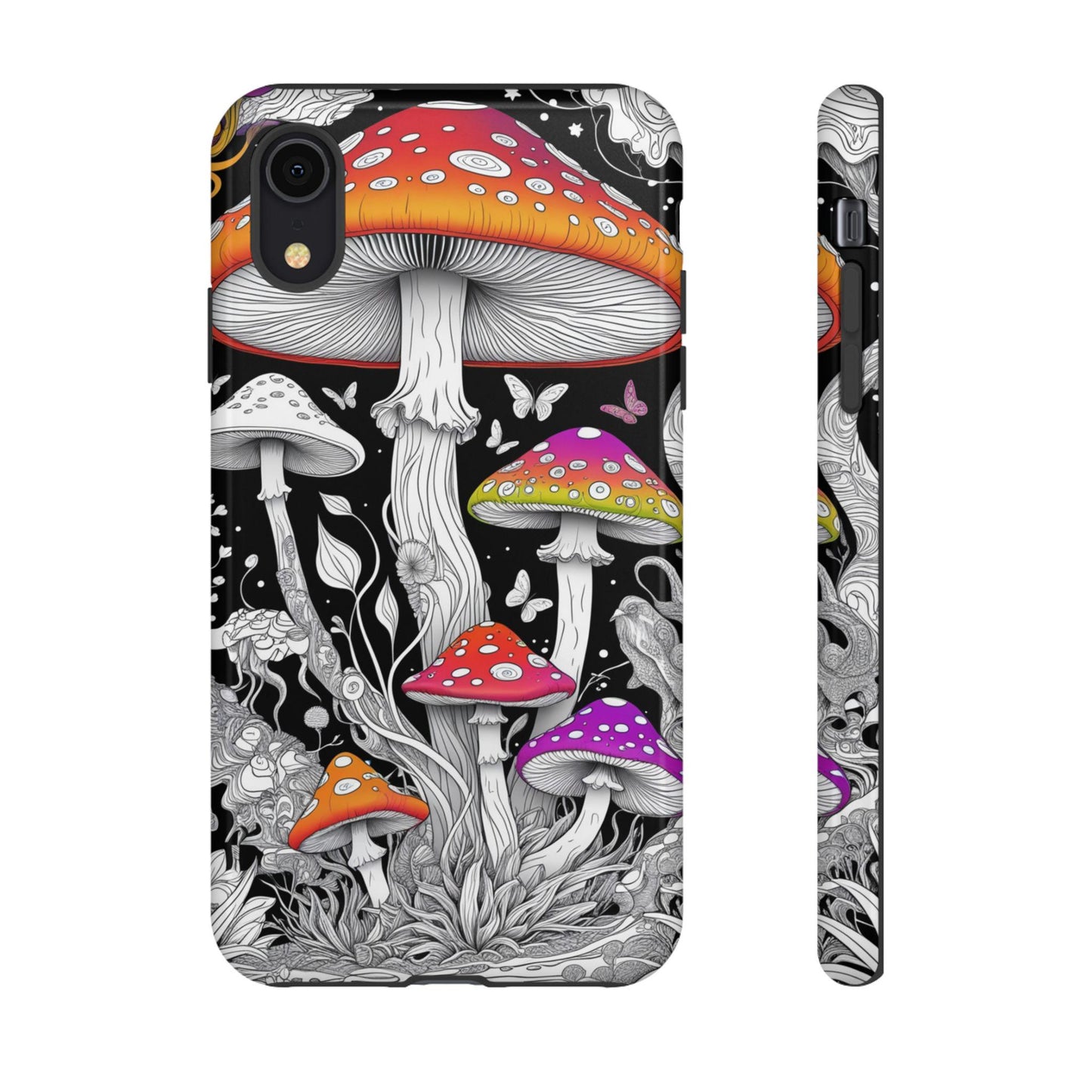 Psychedelic Mushroom Black, White Tough Case | Dual Layer iPhone & Phone Case | Durable Protective Cover | Mushroom Art | Custom iPhone Case