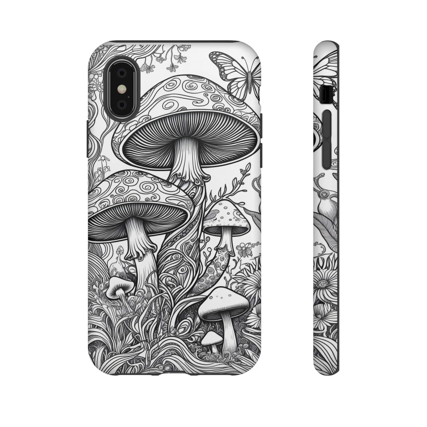 Psychedelic Mushroom Tough bw Case | Dual Layer iPhone & Phone Case | Durable Protective Cover | Mushroom Art | Custom iPhone Case