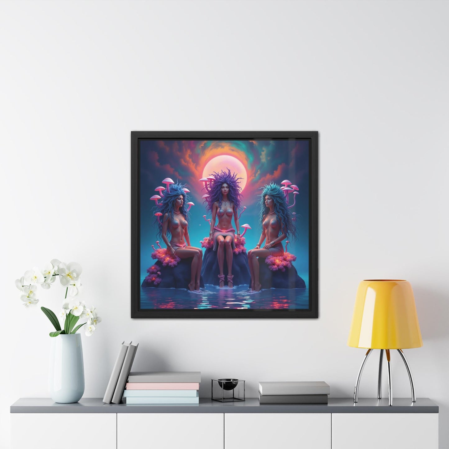 Siren Sisters Framed Print | Mythology Art | Hand-Crafted Wooden Frame | UV Ink Printing | Mermaid Art | Sirens Design | Unique Wall Decor