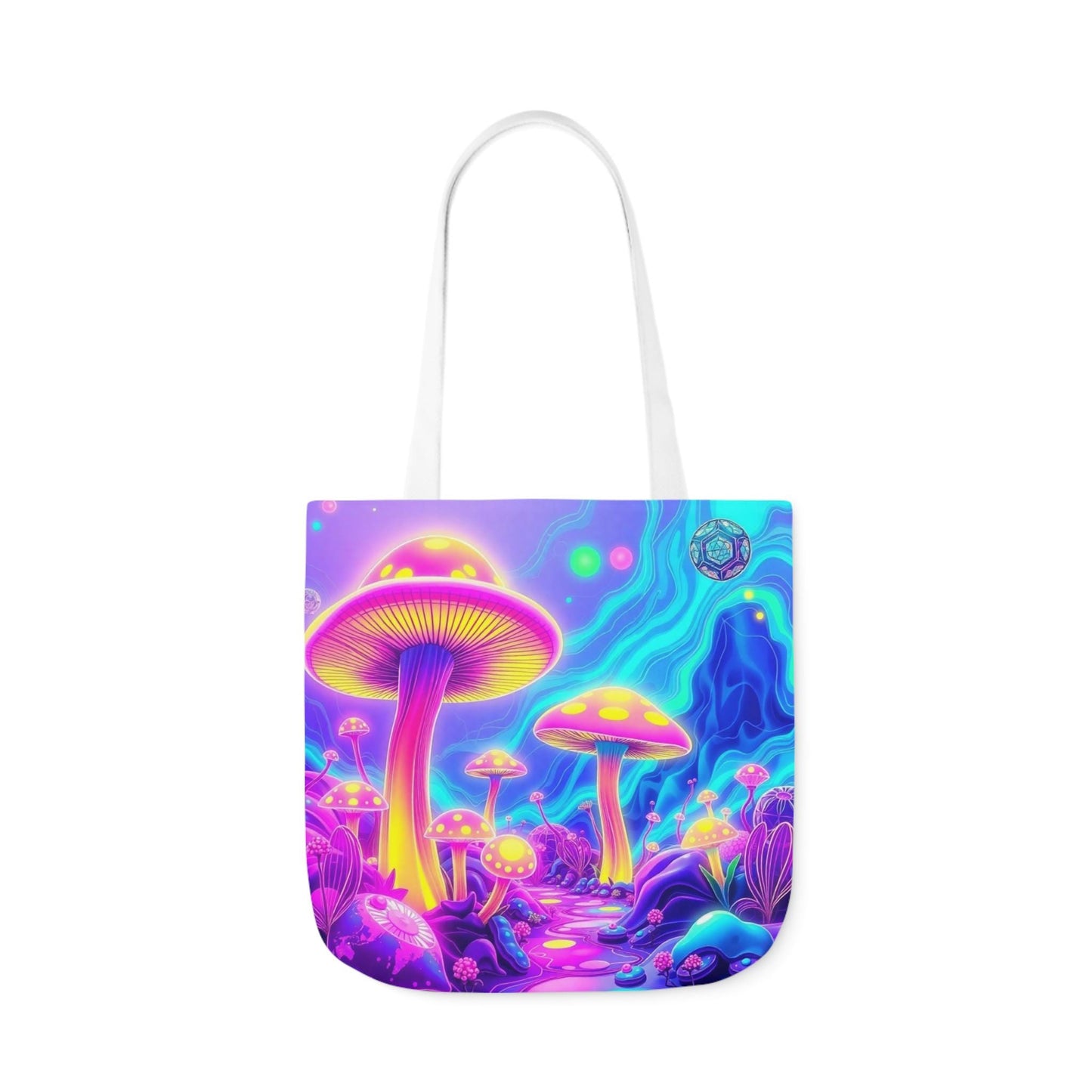 Mushroom Island Tote Bag | Psychedelic Mushroom Design | 13x13, 16x16, 18x18 | Durable Canvas | Stylish & Eco-Friendly Tote | Trippy Art Bag