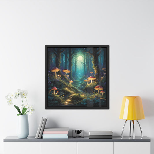 Moonlit Forest Mushrooms - Framed Art Print, Enchanted Night Landscape, Mystical Forest Wall Art, Mushrooms & Moonlight, Nature Decor