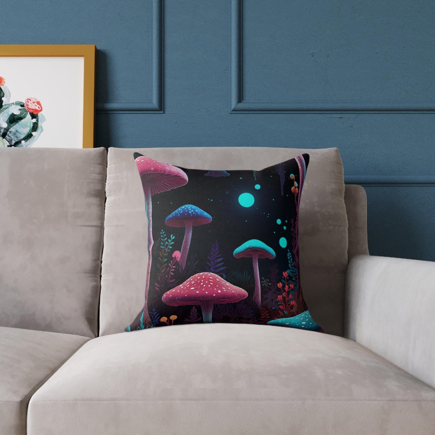 Dreamy Night Mushroom Cushion - Psychedelic Nighttime Fungi Design, Colourful Mushroom Decor, Boho Mushroom Cushion, Gift for Nature Lovers