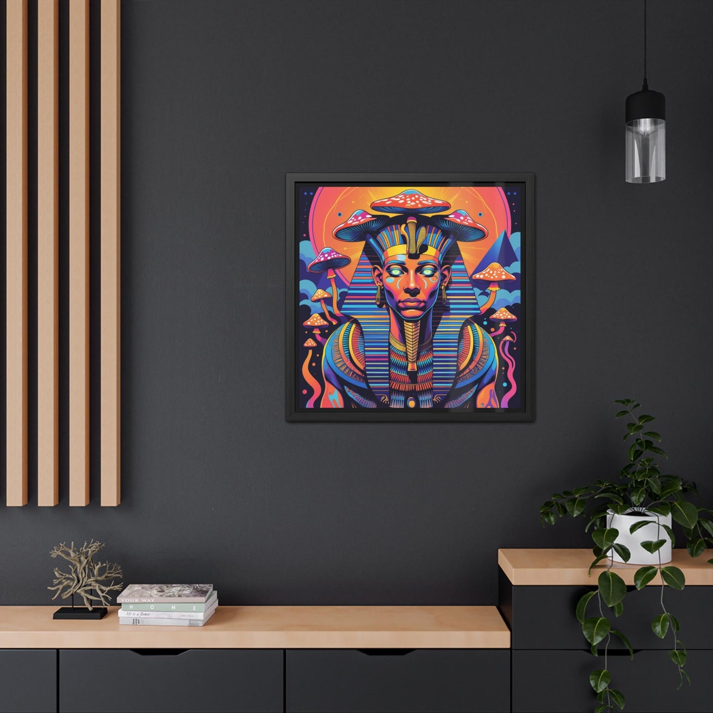 Psychedelic Pharaoh Framed Print | Egyptian Art | Hand Crafted Wooden Frame | Unique Wall Art | Pharaoh Design | Ancient Egyptian Decor