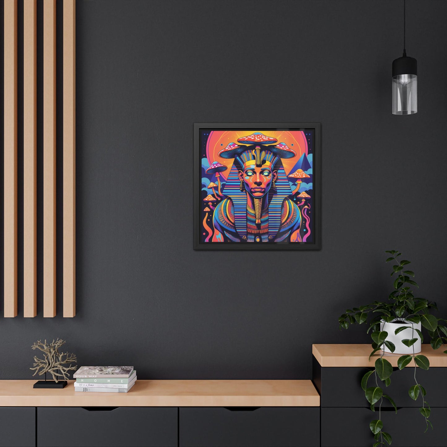 Psychedelic Pharaoh Framed Print | Egyptian Art | Hand Crafted Wooden Frame | Unique Wall Art | Pharaoh Design | Ancient Egyptian Decor