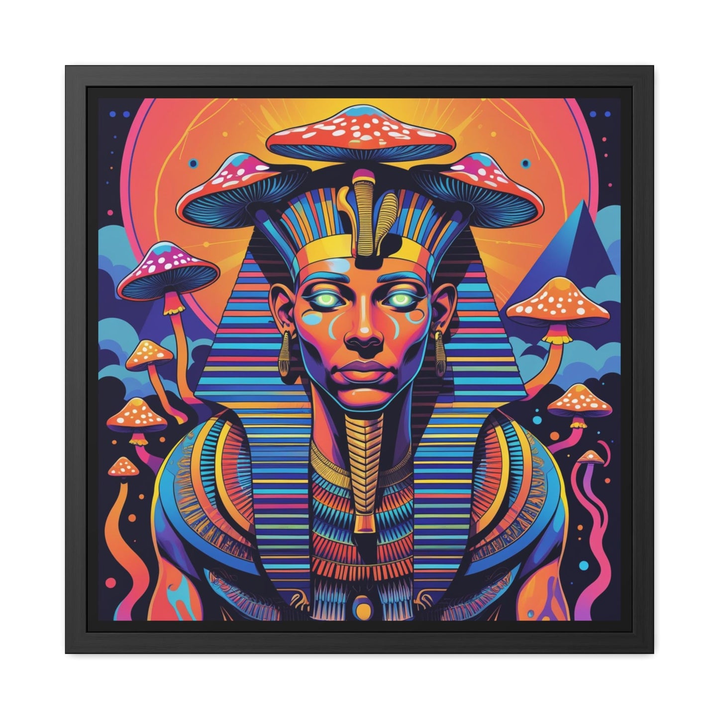 Psychedelic Pharaoh Framed Print | Egyptian Art | Hand Crafted Wooden Frame | Unique Wall Art | Pharaoh Design | Ancient Egyptian Decor