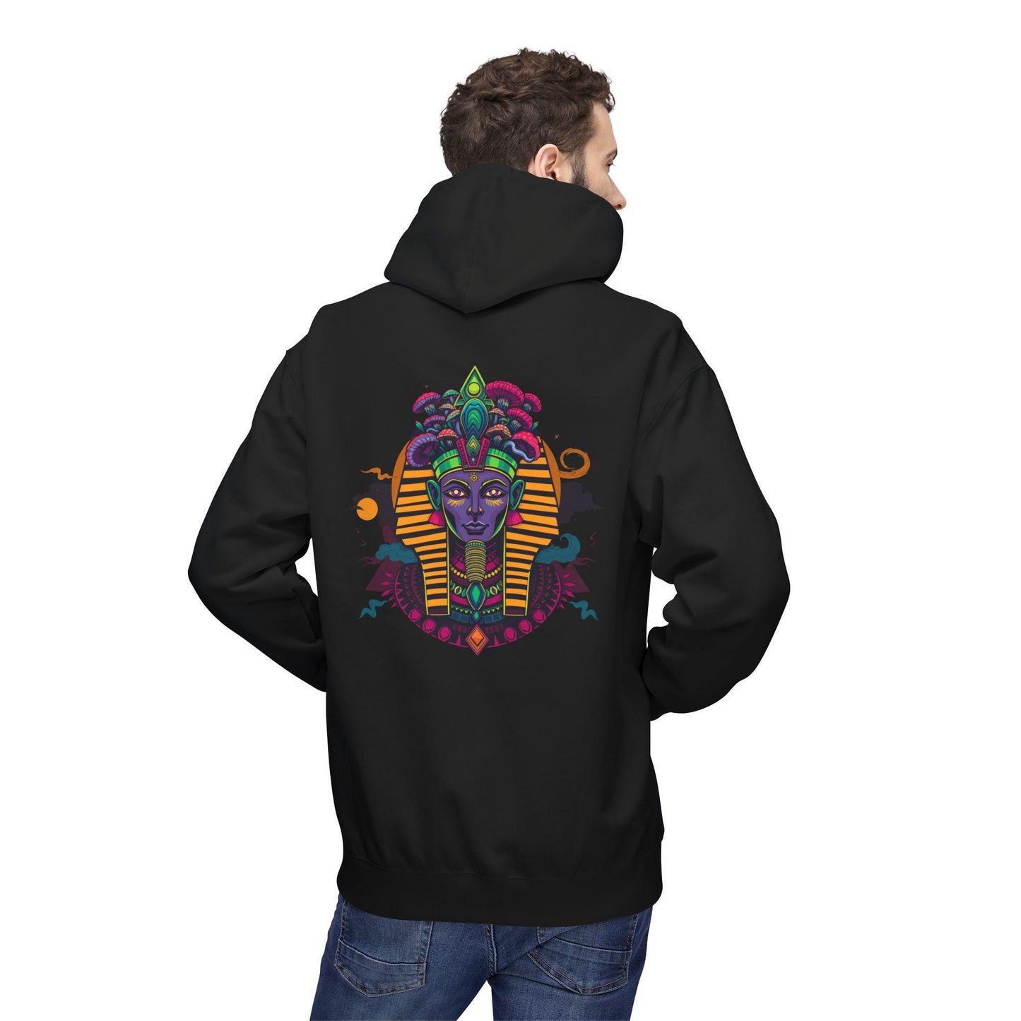 Mushroom Pharaoh Hoodie, Psychedelic Mushroom Hoodie, Fantasy Hoodie, Unisex Hoodie, Eco-Friendly Sweatshirt, Vibrant Graphic Hoodie