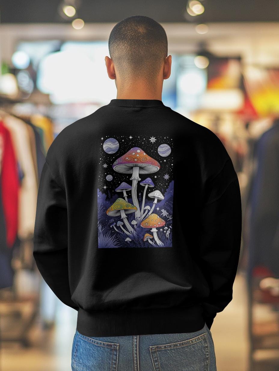 Mushroom Mindscapes Jumper - Psychedelic Mushroom Sweatshirt, Colourful Fungi Design, Unisex, Nature-Inspired Apparel