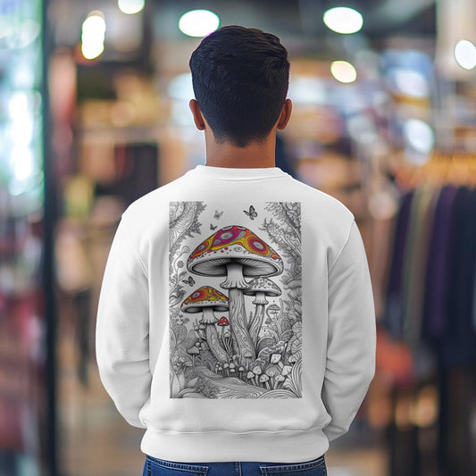 Mush-Love Journey Jumper | Half-Coloured Design | Spiritual Growth Apparel | Psychedelic Art | Unique Mushroom Art | Mindfulness Clothing